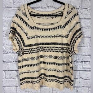 a.n.a. Cream & Black Patterned Short Sleeve Knit Sweater Top NWT Size XXL